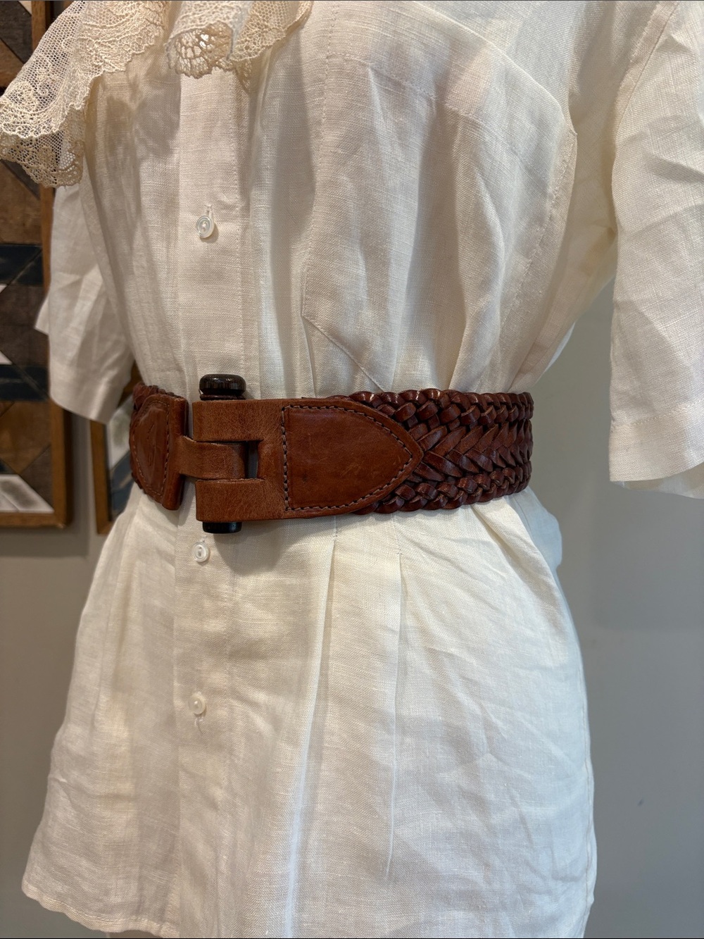 Vintage Ralph Lauren Braided Leather Wood Peg Waist Belt XXS/XS *As-Is* - Picture 3 of 12